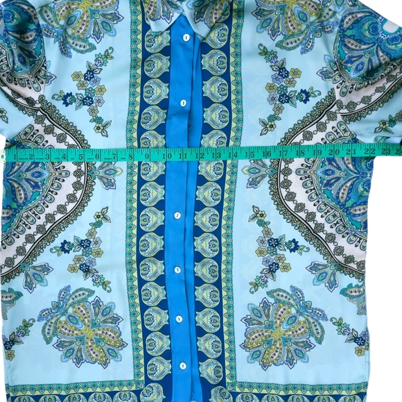 Zara Silky Satin Turquoise Floral Paisley Print Button-down Blouse women's XS - Picture 8 of 9